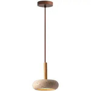 Sturdy Durable Wabi-Sabi Travertine Pendant Lamp Natural Stone Shade Pendant Light with Log Hanging Light Mini Pendant Lighting for Kitchen Island Dining Room