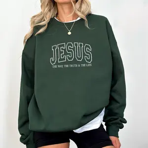 Jesus Sweatshirt Embroidered Christian Unisex Crewneck Faith Based Love Like Jesus Sweater Pray Apparel Gift Casual Cotton Fabric