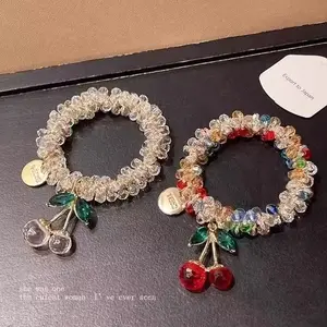 2PCS piece set of rhinestone jewelry+multifunctional hair accessory set "temperament bracelet dual-use headband cherry headband ponytail braided headband  flex bracelet Charms Crystal Elastic Tie Band