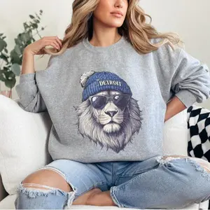Vintage Style Detroit Football Crewneck Sweatshirt, Unisex Detroit Sweatshirt, Lion Mascot Shirt, Trendy Game Day Gift, Detroit Football Fan