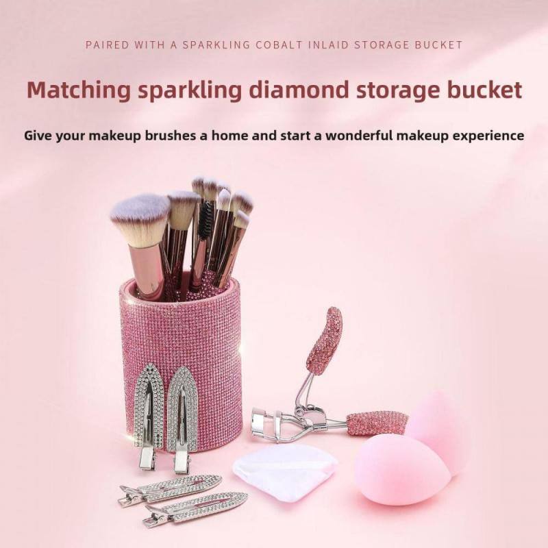 JOS 28-Piece Diamond Encrusted Makeup Brush Set for Women - Pink Glitter Brushes, Hand Bowl, Lash Tools, Full Beauty Kit for Flawless Looks, Luxurious Series, Nylon Bristles eyebrow  pluck birthday idea micro applicator brush dramatic metal curle fir get