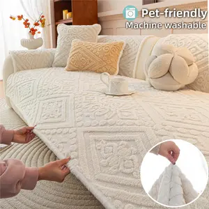 1 PC Thick Plush Sofa Cover, Soft Sherpa Couch Seat Protector Pad, Non Slip Silicone Backing Sofa Mat, Machine Washable Pet Friendly Anti Scratch Furniture Slipcover for Sectional, Loveseat, 3 Seater Couch, Living Room Decor, Sofa Couch Covers