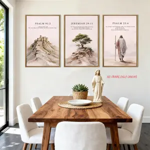 3-Piece Set Frameless Christian Church-Themed Canvas Wall Art Jesus Easter Bible Verse Art Print Religious Scripture Wall Decor Living Room Bedroom Unframed Art Print