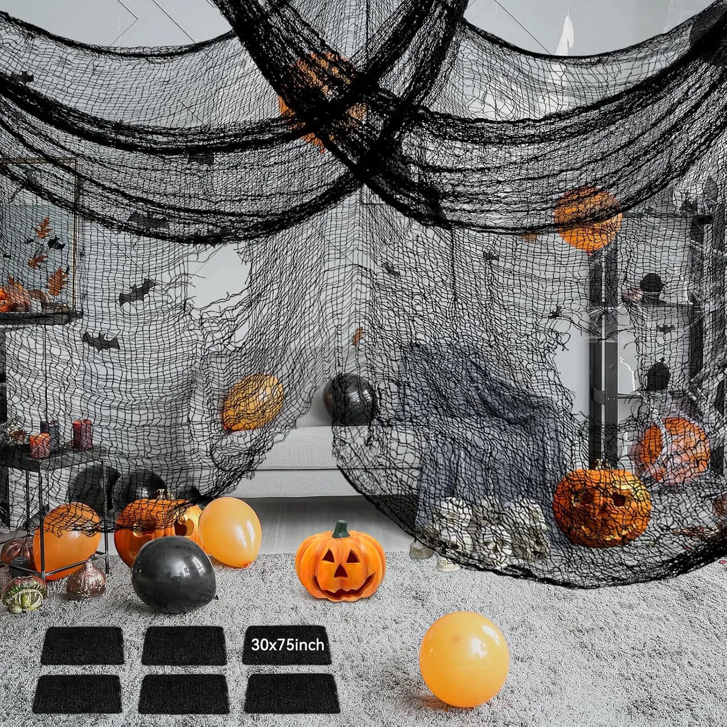 6 Pack Black Halloween Creepy Cloth 30X75 Inch - Halloween Cheesecloth Decoration Spooky Scary Gauze Black Cheese Cloth for Party Supplies Outdoor Yard Home Wall Doorway