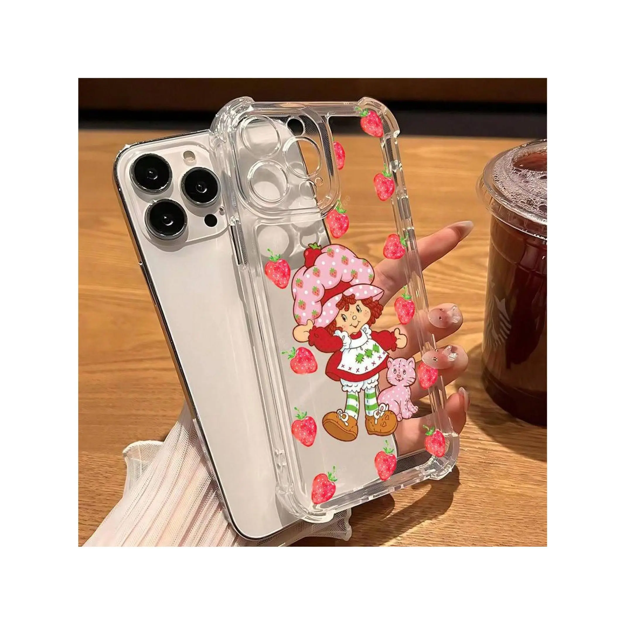 S-Strawberry Pink Shortcake Doll Phone Case For IPhone 17 16 15 14 13 12 11 Mini Pro Max X XR XSMax 7 8 Plus Shockproof Transparent, Smartphone, Handheld