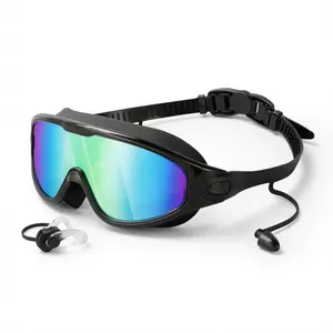 2 Pack Swim Goggles Set with Nose Clip and Earplugs, Anti Fog UV Protection Swimming Glasses with Wide Vision Leakproof Design for Adults and Kids