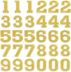 30 Pieces Numbers Patches Iron on Numbers Patches 0-9 Number Decorative Repair Patches Sew on Embroidered Applique Patches for Baseball Football Jean Hat Jacket Shirts (Gold,1.25 Inches)