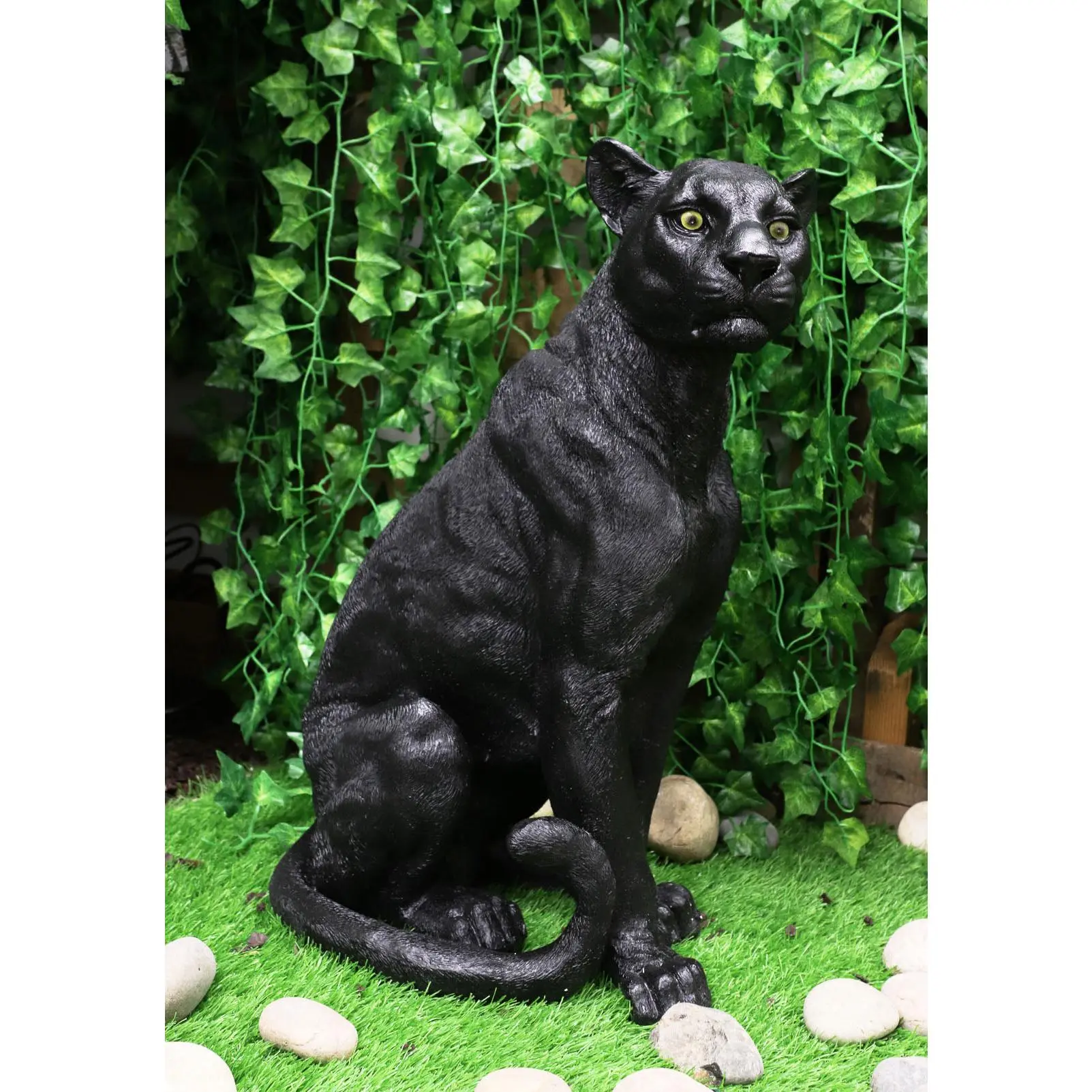 Ebros Realistic Large Black Ghost Panther Jaguar Hunter 20"H Garden Lawn Patio Statue
