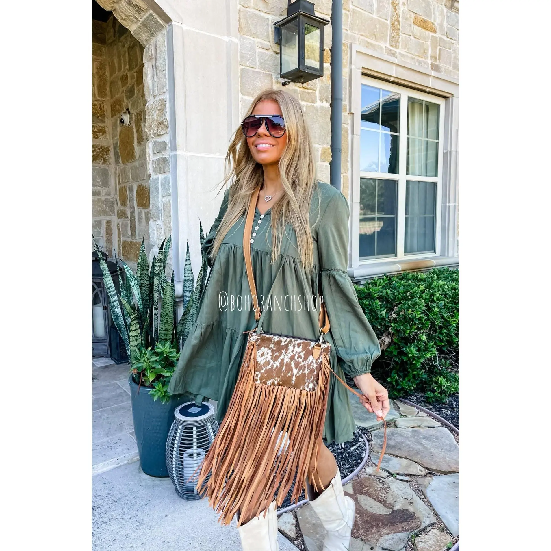 Boho Ranch Shop Women's THE JESSE Crossbody Bag, Black Leather, Cow Hide, Fringe Tassel, Adjustable Strap, Zip Closure, Purses, Crossbody Bags For Women
