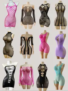 Random 1 PC Random Color Sexy Women Fishnet Mesh Cover Up Hollow Out Beachwear Swim Cover Ups See Through Bodycon Dress without Bikini Vacation Dress Swimsuit Coverup Swimwear Cover Up