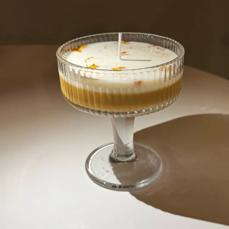 Cocktail Candle Unique Glass Pedestal Design with Layered Wax for Aromatic Ambiance
