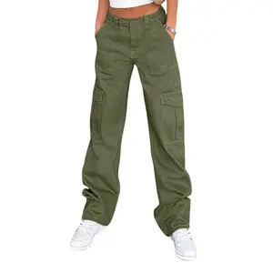 Lepunuo Cargo Pants for Women High Waisted Casual Pants Baggy Stretchy Wide Leg Y2K Streetwear with 6 Pockets