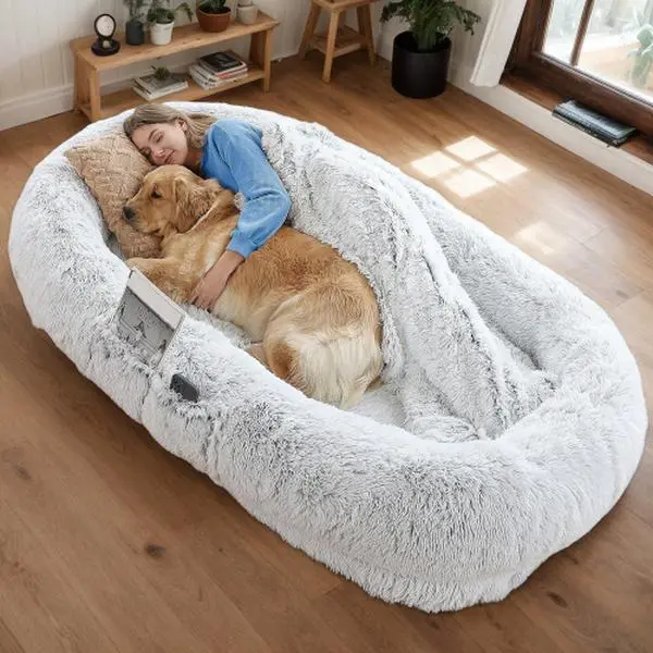 Human Dog Bed for People & Pets, 71''x45''x14'' Washable Faux Fur Orthopedic Bed, Grey - Blankets and Pillows NOT INCLUDED（Removable and Washable）