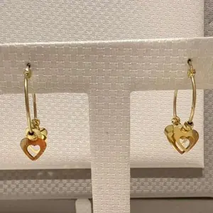 14K Gold Heart Charm Hoop Earrings