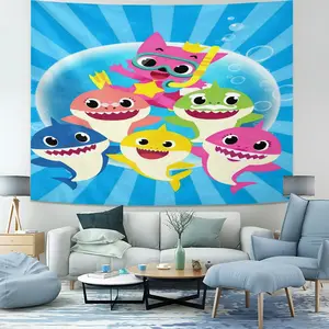 Baby Shark & Pinkfong Cartoon Tapestry – Kids Bedroom & Playroom Wall Decor for Toddlers & Preschoolers