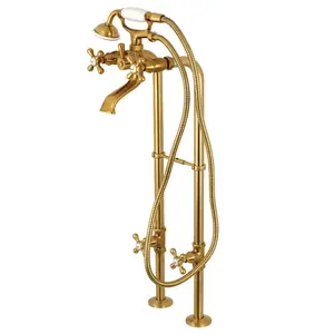 212 MAIN Traditional Double Handle Freestanding Tub Faucet Combo, Brushed Brass Bathroom Faucet Package with Installation Compatibility