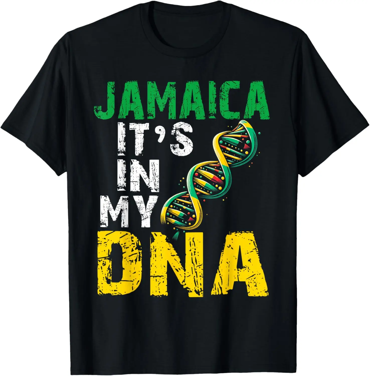 Women's Casual Streetwear T-Shirt, Distressed Jamaican Heritage 'It's In My DNA' Graphic Print, Cotton Short Sleeve for Lady