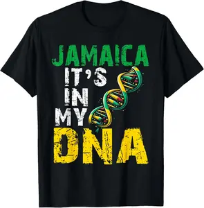 Jamaican Heritage Flag Men Women T-Shirt - 100% Cotton Jamaica It's In My DNA Graphic Tee - Distressed Vintage Crewneck G606561-Black