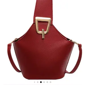 LavishImports Contemporary Unique Medium Tote Bag with Gold Buckle and Red Leather Finish