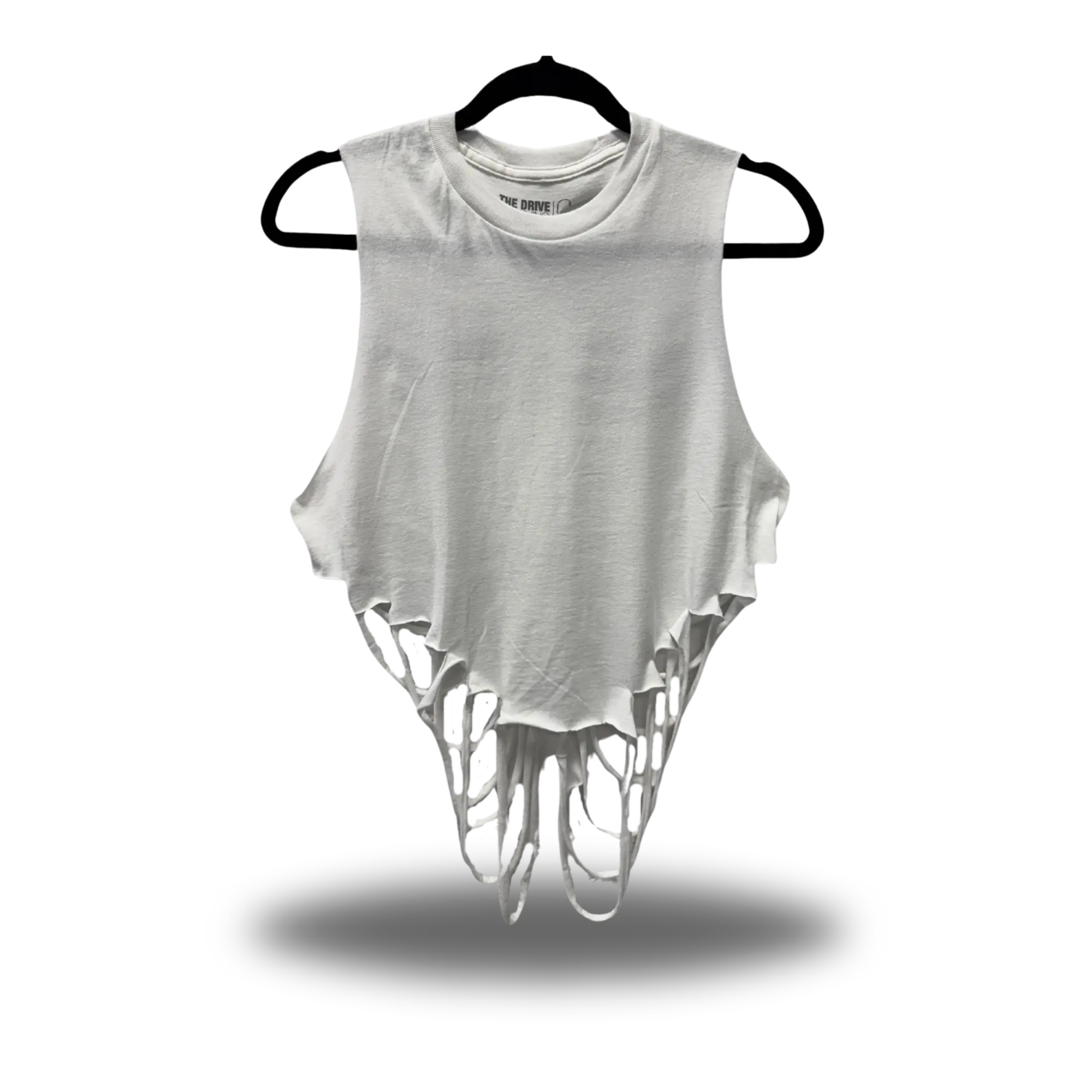 TheDriveClothing Road Rash White Crop Tank Top 2.0 – Hand Cut Sleeveless Crop, Unisex Cotton Tank, Custom Streetwear Gym Top, Raw Edge Casual Wear