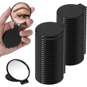 50 Pcs Compact Mirror Bulk Portable Black Round Makeup Mirror Mini Foldable for Women Men Travel Daily Use Purse Vanity Mirrors
