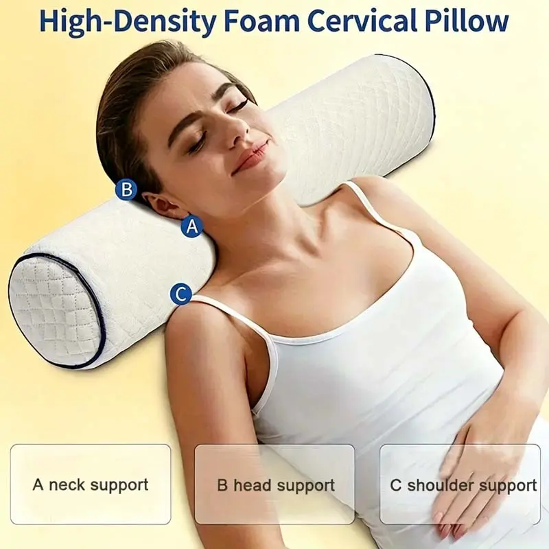 Memory Foam Neck Ring Pillow, Round Cylinder Long Pillow for Bed Sleeping, Neck, Leg, Back Support & Yoga Use, Travel Neck Cushion