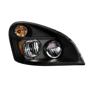 Freightliner Cascadia 2008-2017 LED Headlight - Black Housing with Chrome Accents and Amber Turn Signal