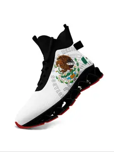Men's Mexico Flag Eagle Print Lace Up Sneakers, Casual Comfortable Sports Running Shoes, Male All-match Round Toe Shoes for Daily Wear, Closed