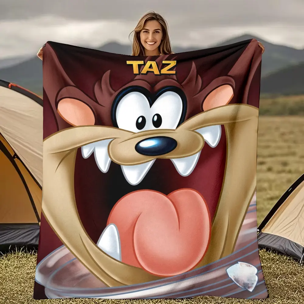 Tazmanian Devil TAZ Face Throw Blanket, Looney Tunes Fan Themed Cozy Blanket, Soft Fluffy Lightweight Blanket for All Seasons, Anti-Pilling Washable Decorative Blanket, Multiple cooling blankets