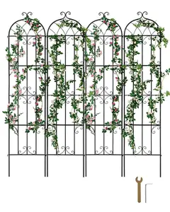 4-Packs Metal Garden Trellis For Climbing Plants 87x20 Inches Rustproof Weather Resistant Durable Garden Trellis Support For Vines Planters Pots Balcony Patio Outdoor Use Easy Assembly Sturdy Steel Wire Mesh