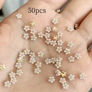 50pcs 3D Nail Art Stickers, 50pcs 3D Floral Nail Rhinestones, Fragrance-Free Small Nail Decorations, DIY Nail Art Accessories