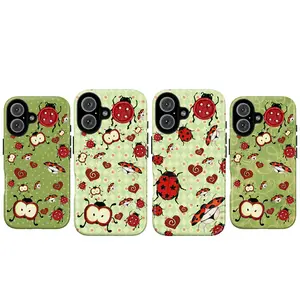Green Bug Parade Phone Case Set, Ladybugs Beetles Caterpillars Stars Diamonds Swirls Cartoon Nature With Whimsical Forest Vibes, Play Now Aesthetic Gift, iPhone 17 16 15 14 13 12 11 Pro Max Plus X, Galaxy S25 S24 S23 S22 S21 Ultra