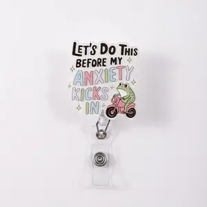 1pc Fun Frog Badge Reel with Quirky Slogan, “let's Do This Before My Anxiety Kicks In” Unique Retractable ID Holder Badge Reels Retractable