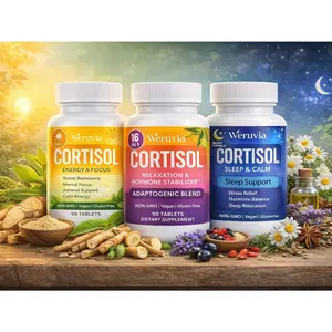 Weruvia Cortisol Support Supplement Set – Daytime Energy & Focus + Adaptogen Balance + Nighttime Sleep & Calm, Stress Relief, Hormone Regulation, Non-GMO, Vegan