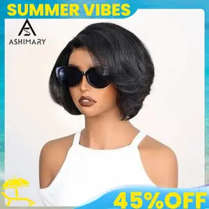 [New Arrival] Yaki Straight Layered Wig 6x4.5 Lace Closure Short Pixie Cut Wig for Black Women Silk Press Human Hair Bob Wig#Summervibes