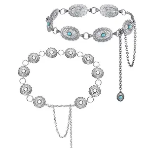 Women’s 2-inch Turquoise Western Chain Country Link Belt