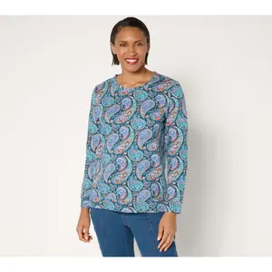 Denim & Co. Active Textured Cotton Crew Neck Pullover
