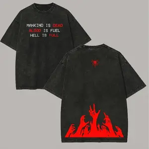 Men's Distressed Festive Ultrakill "Humans Are Dead" Print Short-Sleeve Fitted Round Neck Menswear Top, Unisex Everyday Casual Streetwear