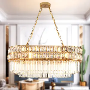 8 Light Modern Crystal Chandelier, Elegant Linear Lighting for Kitchen Island,Living Room