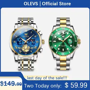 【Store Anniversary Offer】OLEVS Men's Luxury Dress Watch, trendy choice class watch, Waterproof Luminous Date, Men's Stainless Steel Moon Phase Watch, Daily Business Watch