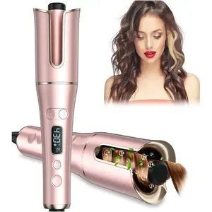 Automatic Curling Iron, Auto Hair Curler Wand with 4 Temperatures & 3 Timers & LCD Display, Curling Iron with 1" Large Rotating Barrel, Dual Voltage Auto Shut-Off Spin Iron for Hair Styling