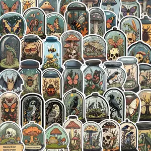 Vintage Creative Animal & Plant Specimen Pattern Sticker, 50pcs Self Adhesive Decorative Stickers, DIY Decals for Water Bottle, Laptop, Phone Case