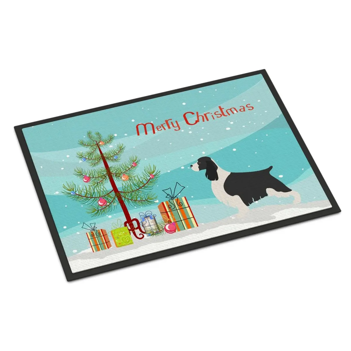 212 MAIN English Springer Spaniel Christmas Indoor-Outdoor Rug, 24x36 in Mat, Fade-Resistant Fabric, Rubber Backing, Home Decor Rugs