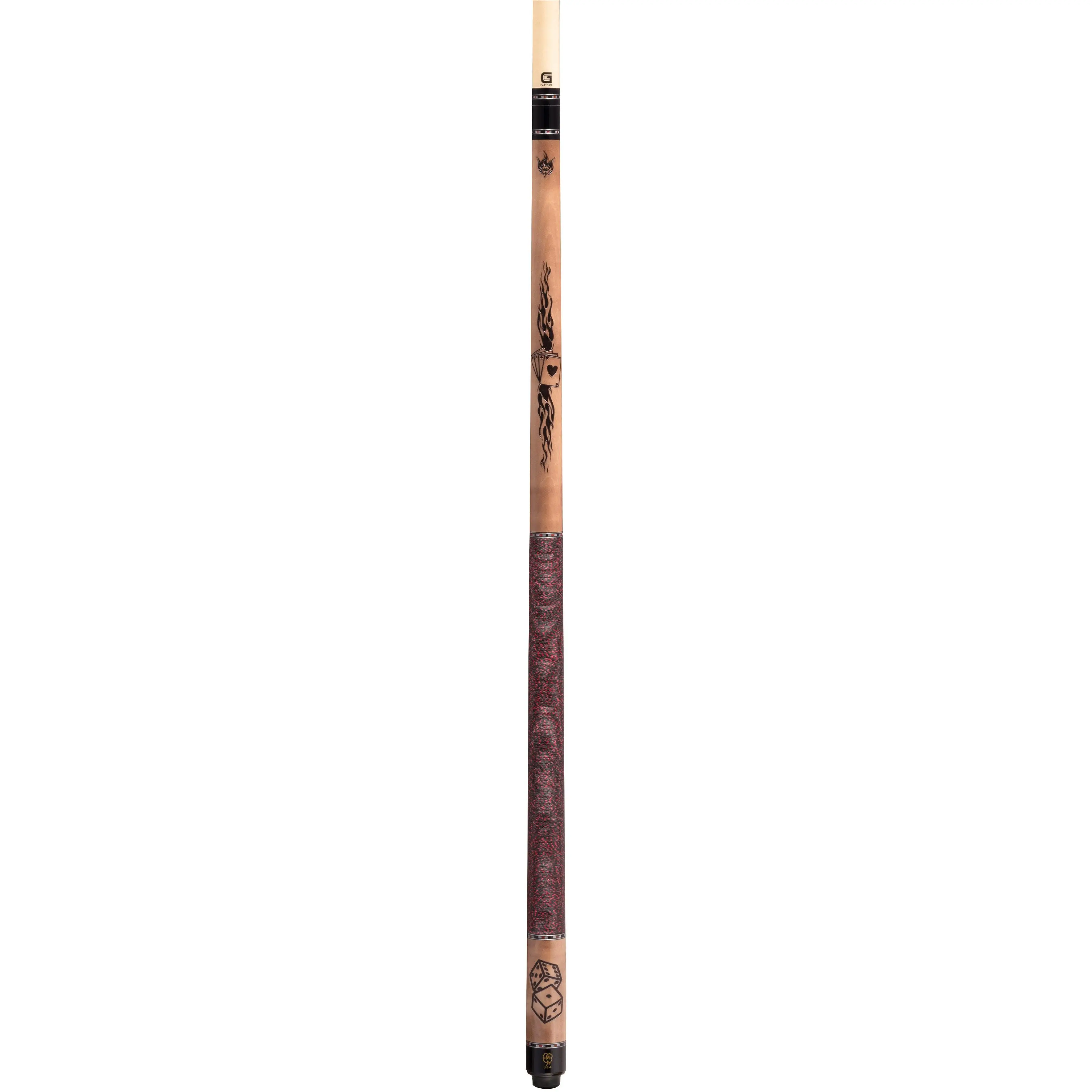 McDermott Cues April 2026 Cue of the Month Billiards Cue with Gambler Motif, Maple Wood Forearm Sleeve, Custom Grip & Poker Chip Rings, 3/8"-10 Joint, G-Core Shaft