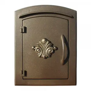 QualArc MAN-1401-BZ 14 in. Manchester Non-Locking Column Mount Mailbox with Decorative Scroll Logo - Bronze