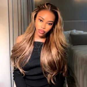 [Special Offer] Megalook 13x6 Glueless Lace 2P4/27 Straight Honey Blonde Highlight Ombre Colored 100% Virgin Human Hair Soft Thick Wig With Drawstring Band #SummerVibes