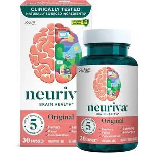 NEURIVA Original Brain Supplement for Memory, Focus & Concentration + Learning & Accuracy with Clinically Tested Nootropics Phosphatidylserine and Neurofactor, Caffeine Free, 30ct Capsules (3 Pack)