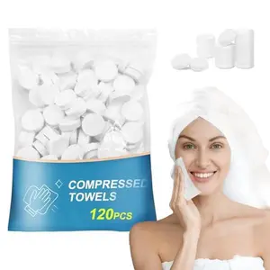 120 PCS Bulk Compressed Towels, Portable Mini Disposable Face Towelettes, White Coin Tissues for Travel, Camping and Home Use