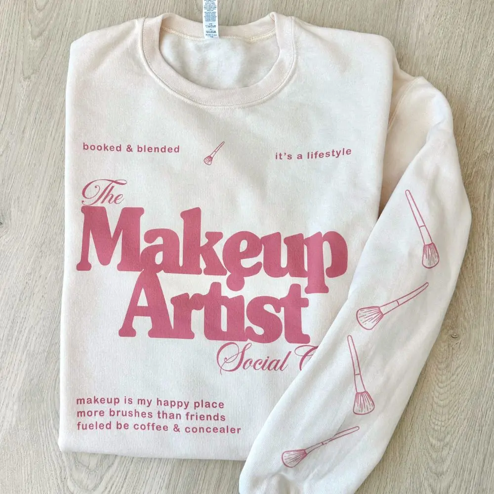 Women's 'Makeup Artist Social Club' Casual Comfortable Essential Crewneck Hoodie Piece