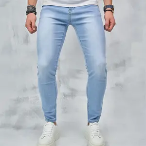 Stretch Holes Skinny Men's  Trousers Male HipHop Style Stylish Distressed Black Slim Pencil Denim Pants For Men's Menswear Underwear fash o in able ripped men jeans Human Beige Plain Pocket